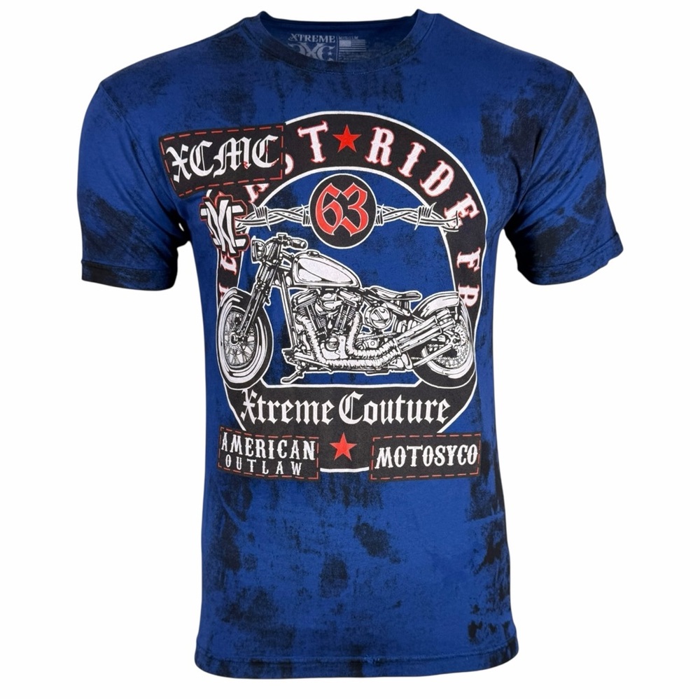 Xtreme Couture by Affliction Men's T-shirt Outlaw Riders Blue Graphic T-Shirt